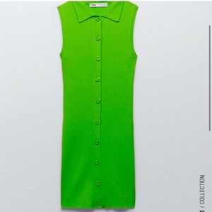 Zara green polo collar mini knit dress 3519/060 BNWT XS